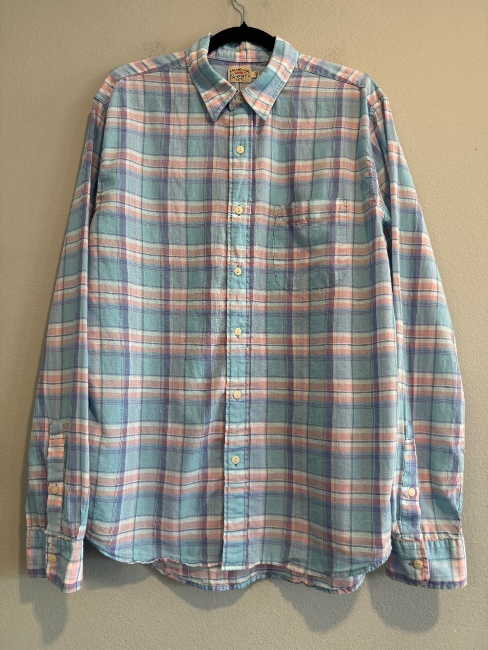 Faherty Button Down Shirt Long Sleeve Cotton Linen Large